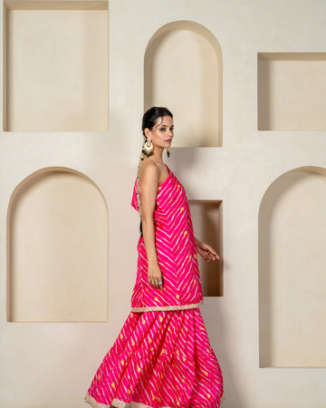 Hot Pink Kota Doriya One Shoulder Sharara Set