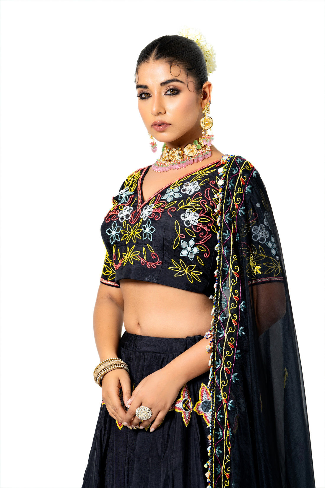 Black Mirror & Bead Work Lehenga Set