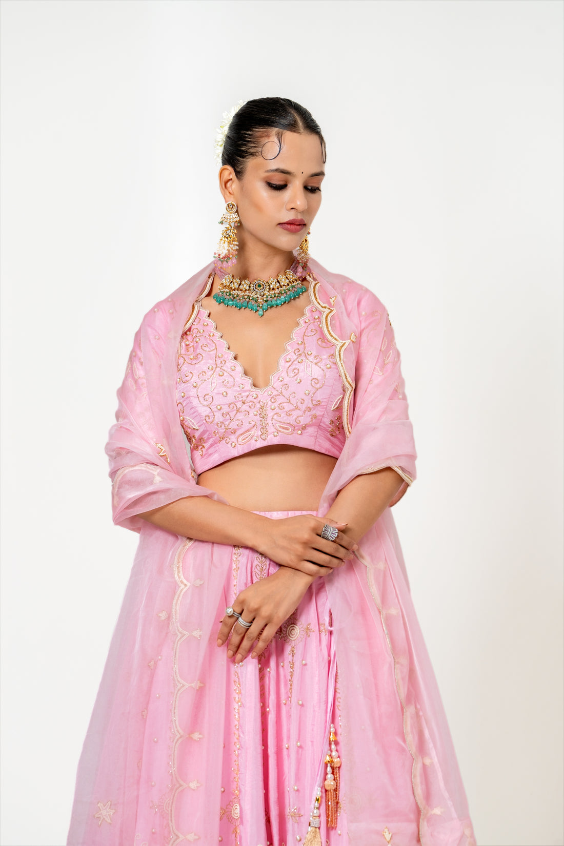 Blush Pink Pearl Work Lehenga Set