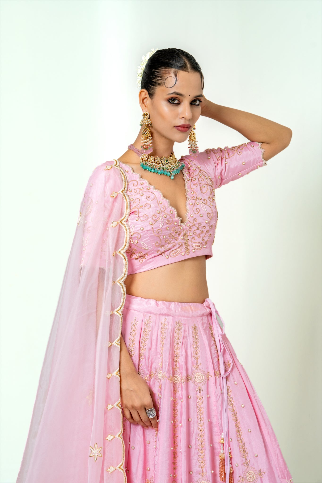 Blush Pink Pearl Work Lehenga Set