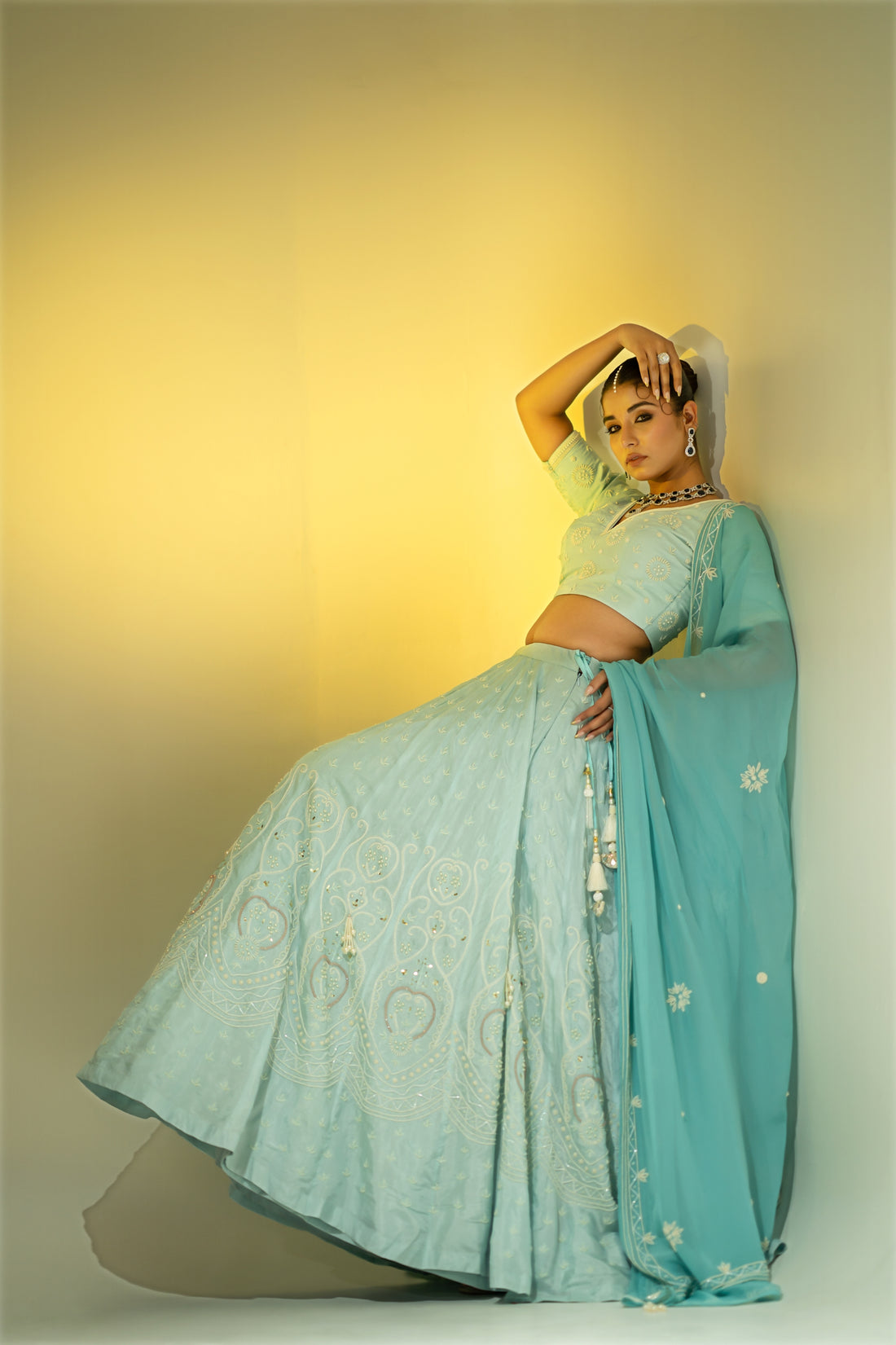 Sky Blue Pearl Work Lehenga Set