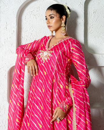 Hot Pink Kota doriya Anarkali Set