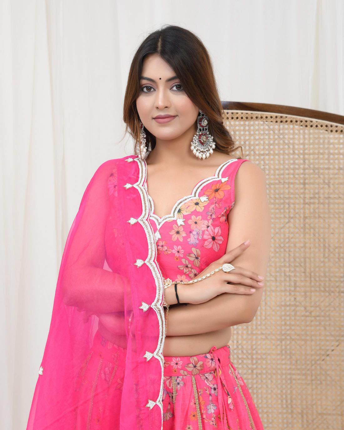 Hot Pink Chanderi Lehenga Set