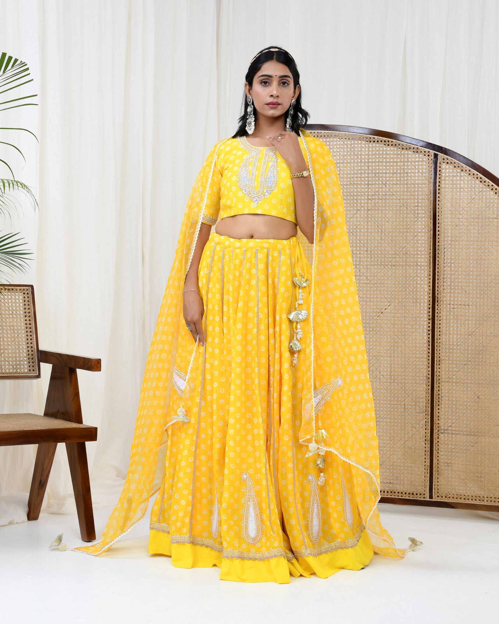 Yellow Chanderi Lehenga Set