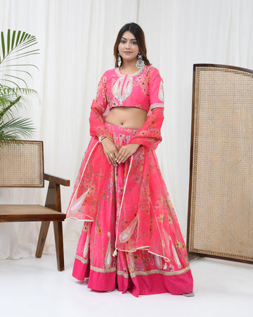 Hot Pink Chanderi Lehenga Set