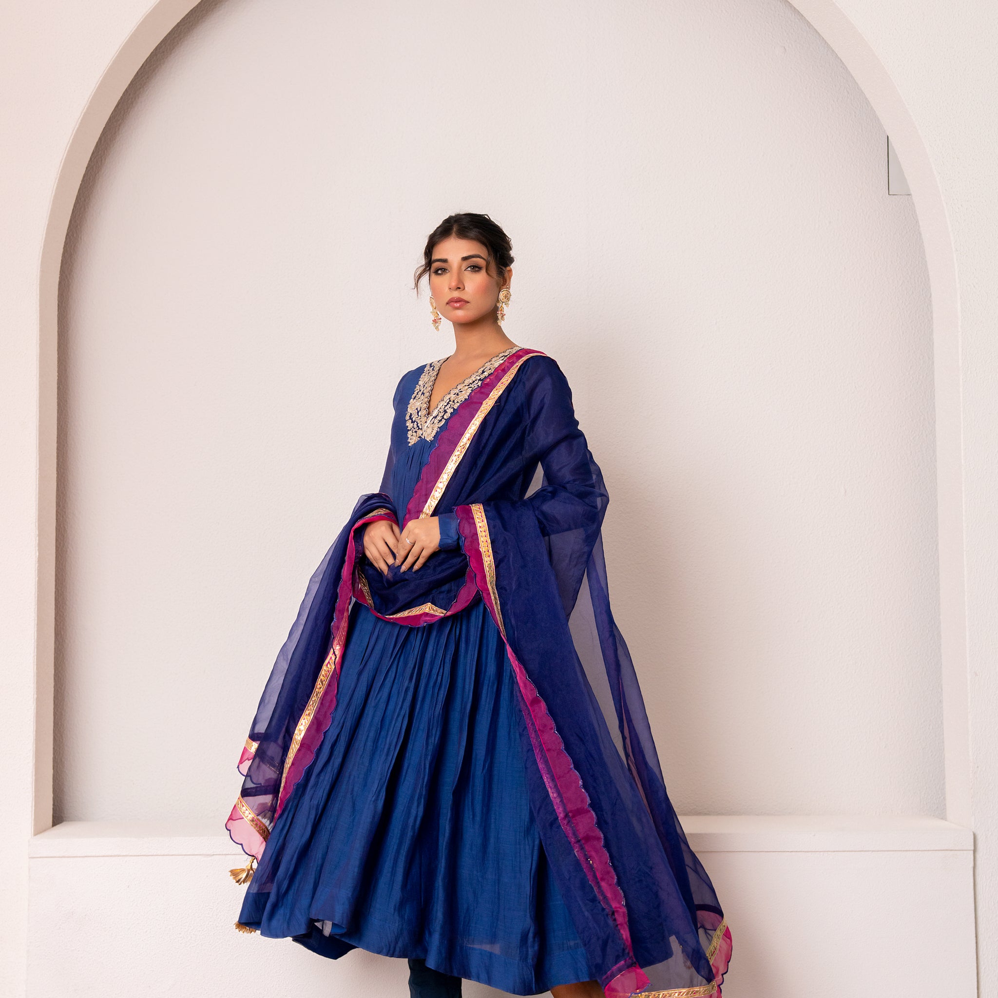 Navy Blue Chanderi Kurta Set