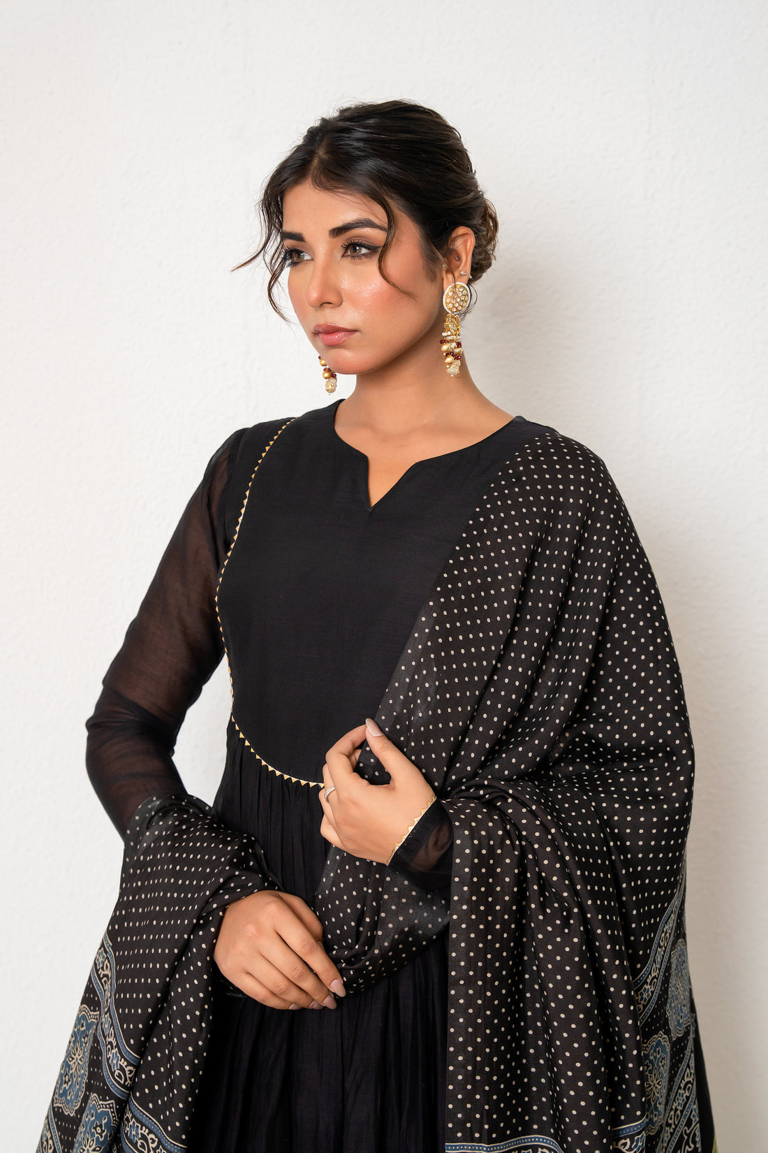 Black Chanderi Kurta Set