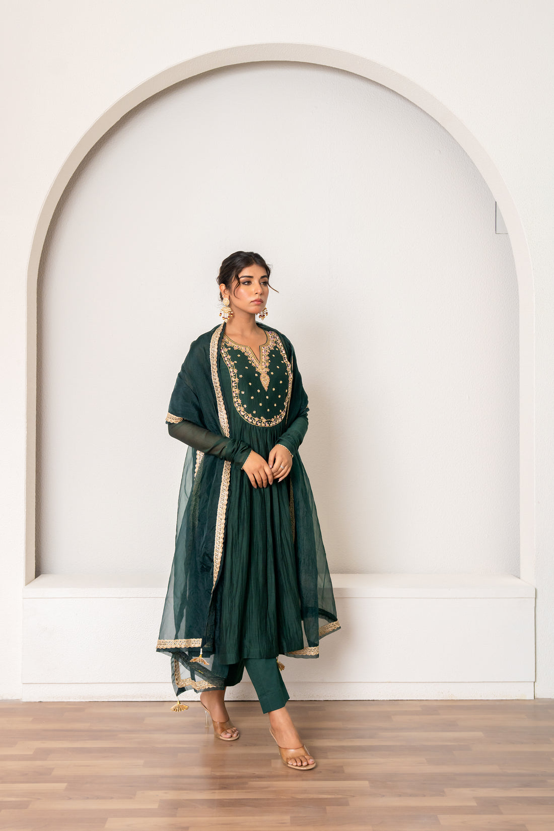 Bottle Green Chanderi Kurta Set