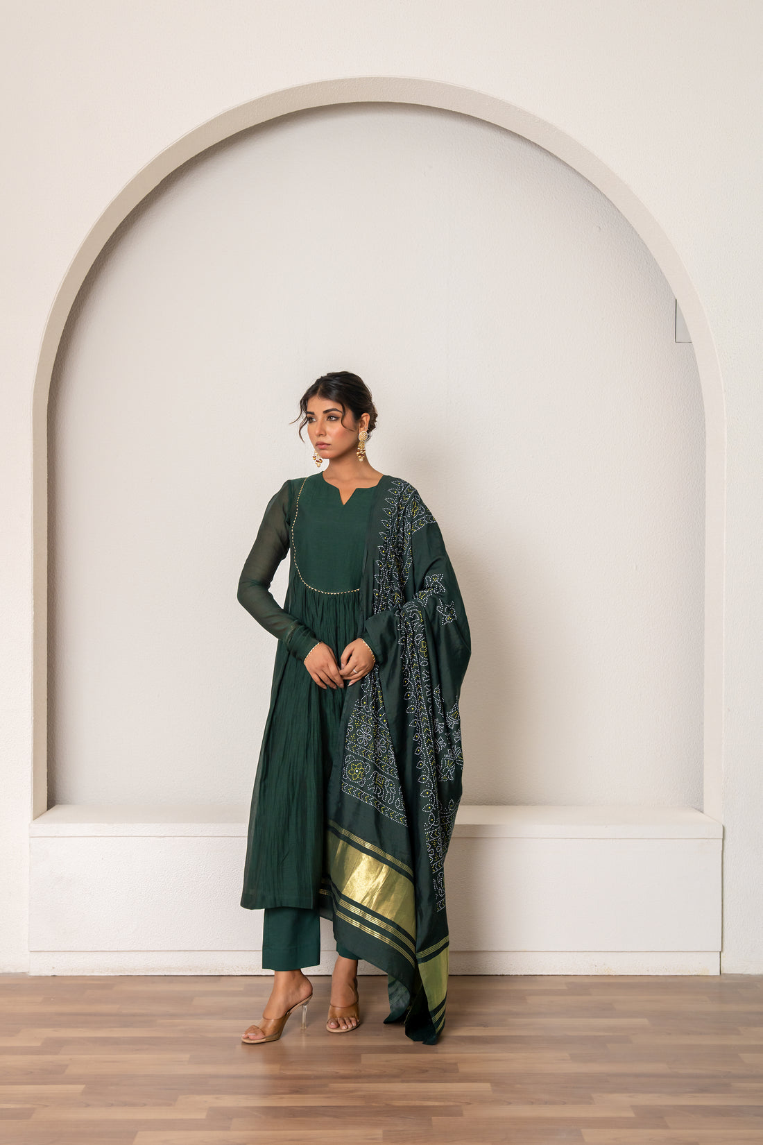 Bottle Green Chanderi Kurta Set