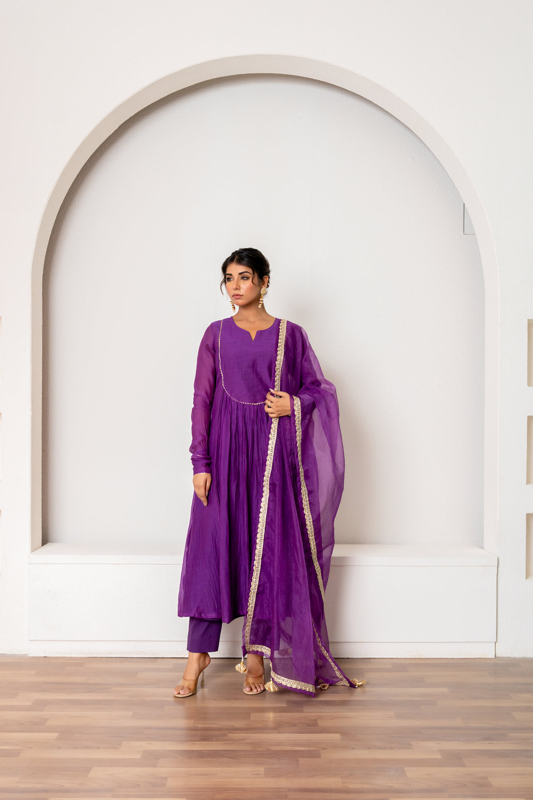 Purple Chanderi Kurta Set