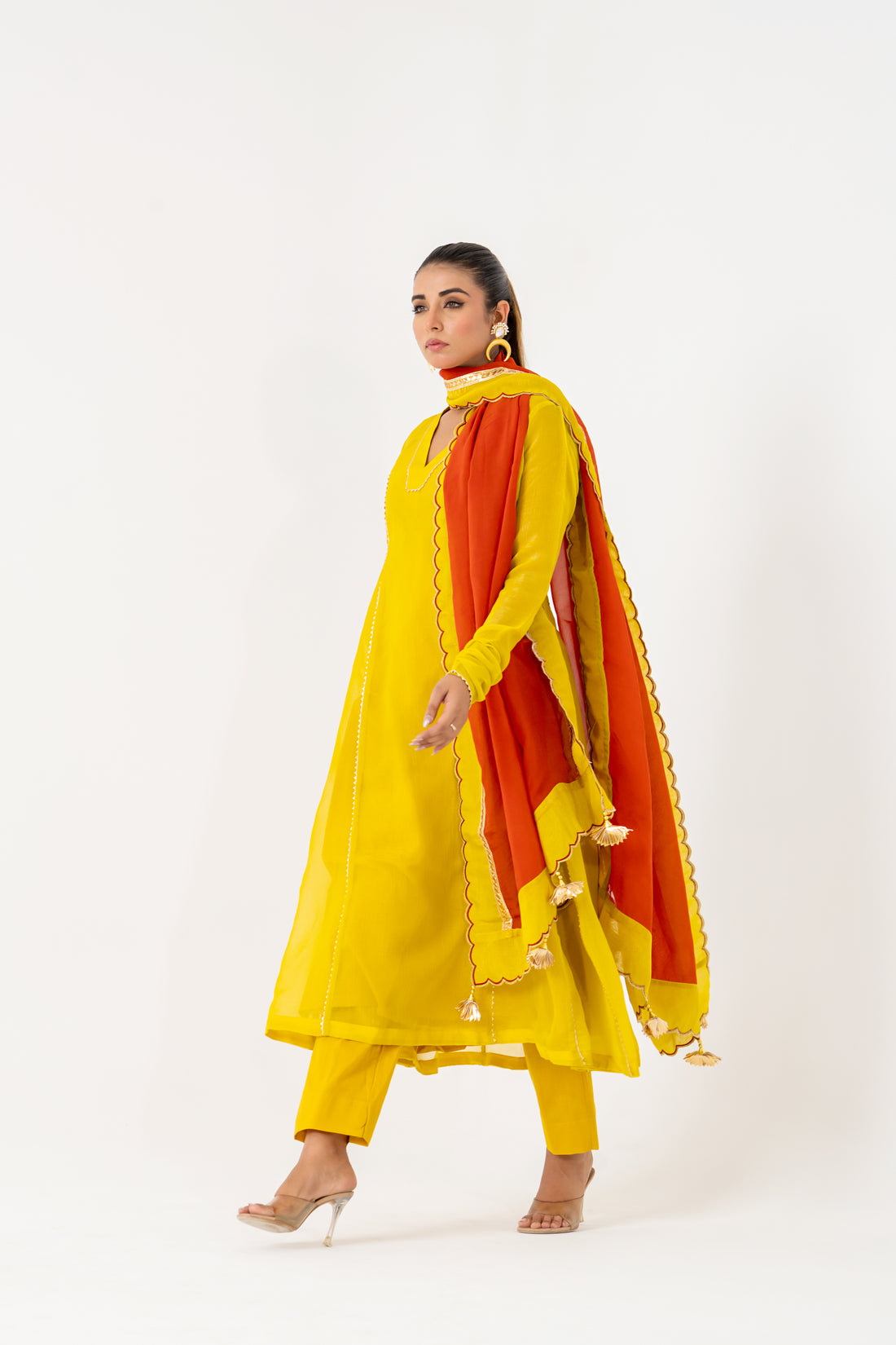 Yellow Crunchi Silk Kurta set