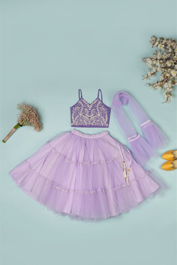 Violet Pure Spun top Lehenga set for Girls.