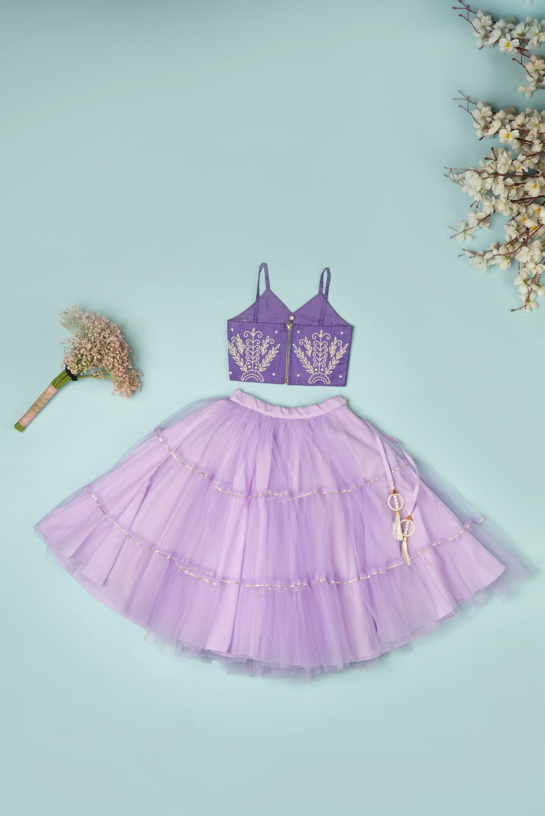 Violet Pure Spun top Lehenga set for Girls.