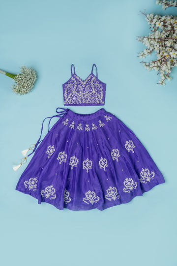 Violet Pure Spun Lehenga set for Girls