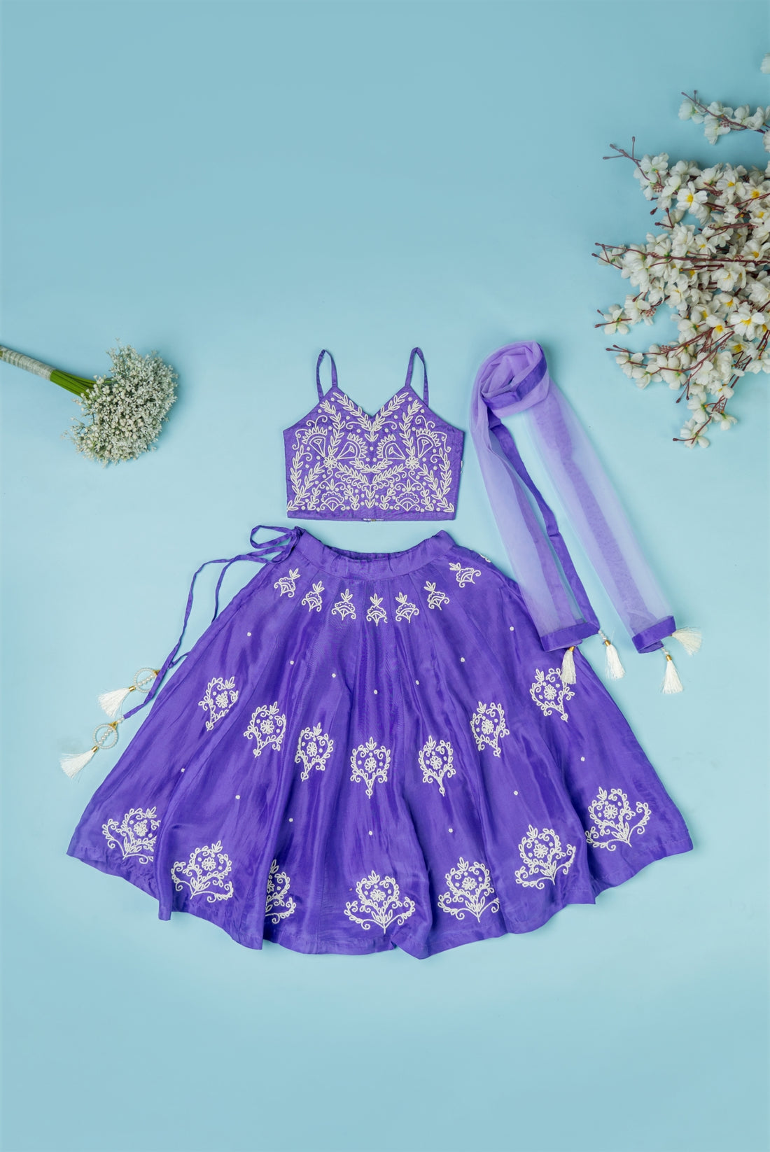 Violet Pure Spun Lehenga set for Girls