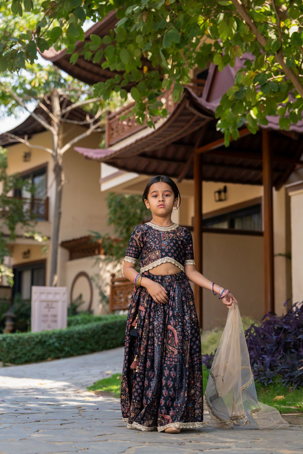 Yellow Printed Lehenga set for Girls
