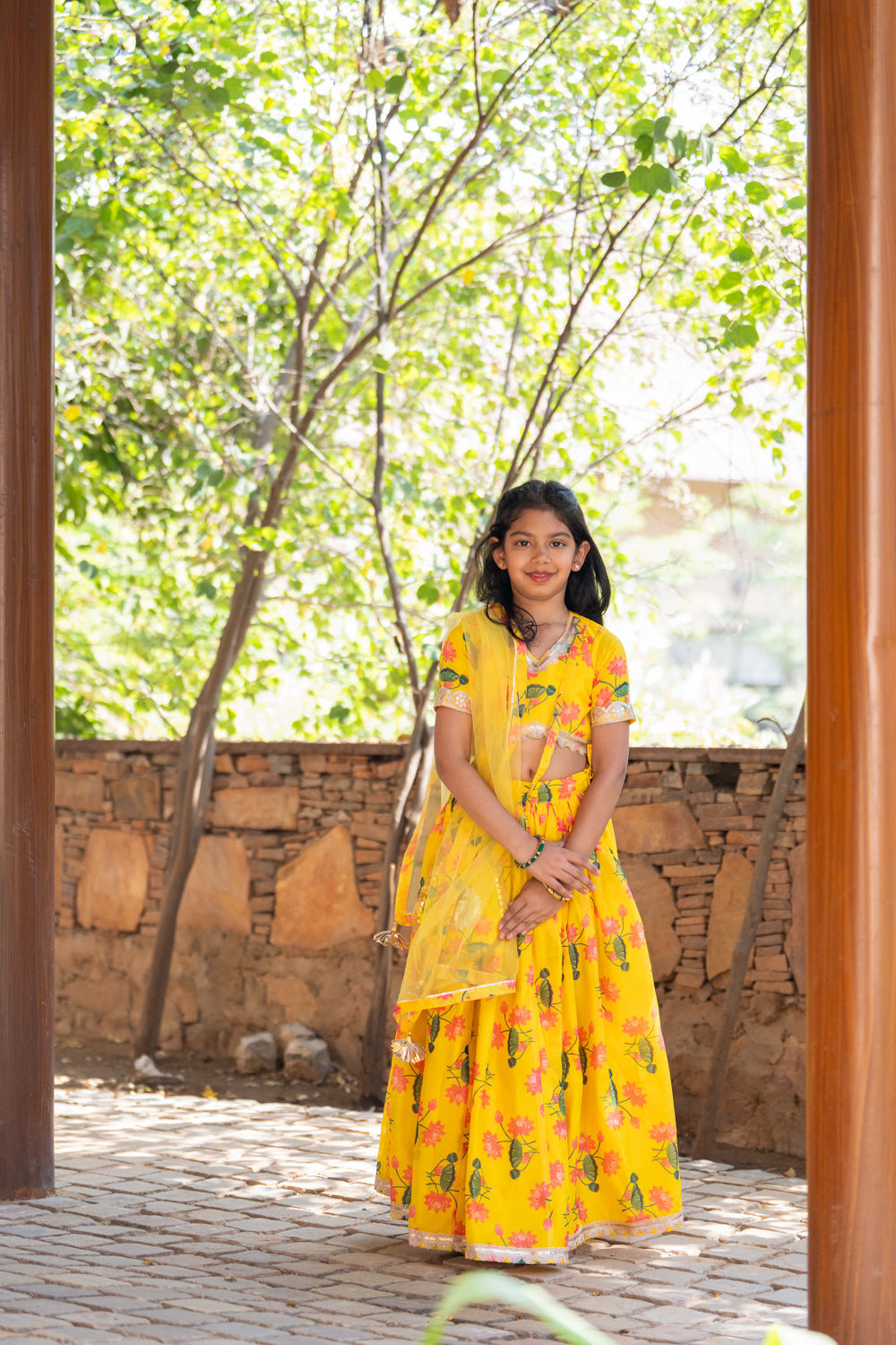 Multi-coloured Printed Lehenga with Cape