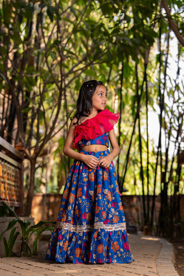 Blue Printed Lehenga set for Girls - 2