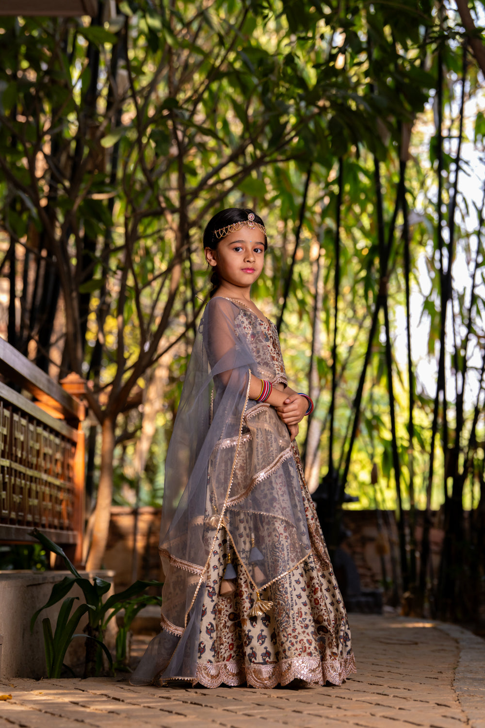 Blue Printed Lehenga with Cape