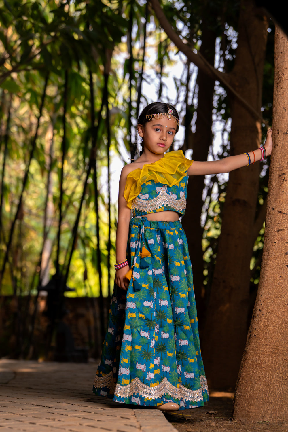 Teal Blue Printed Lehenga set for Girls - 2