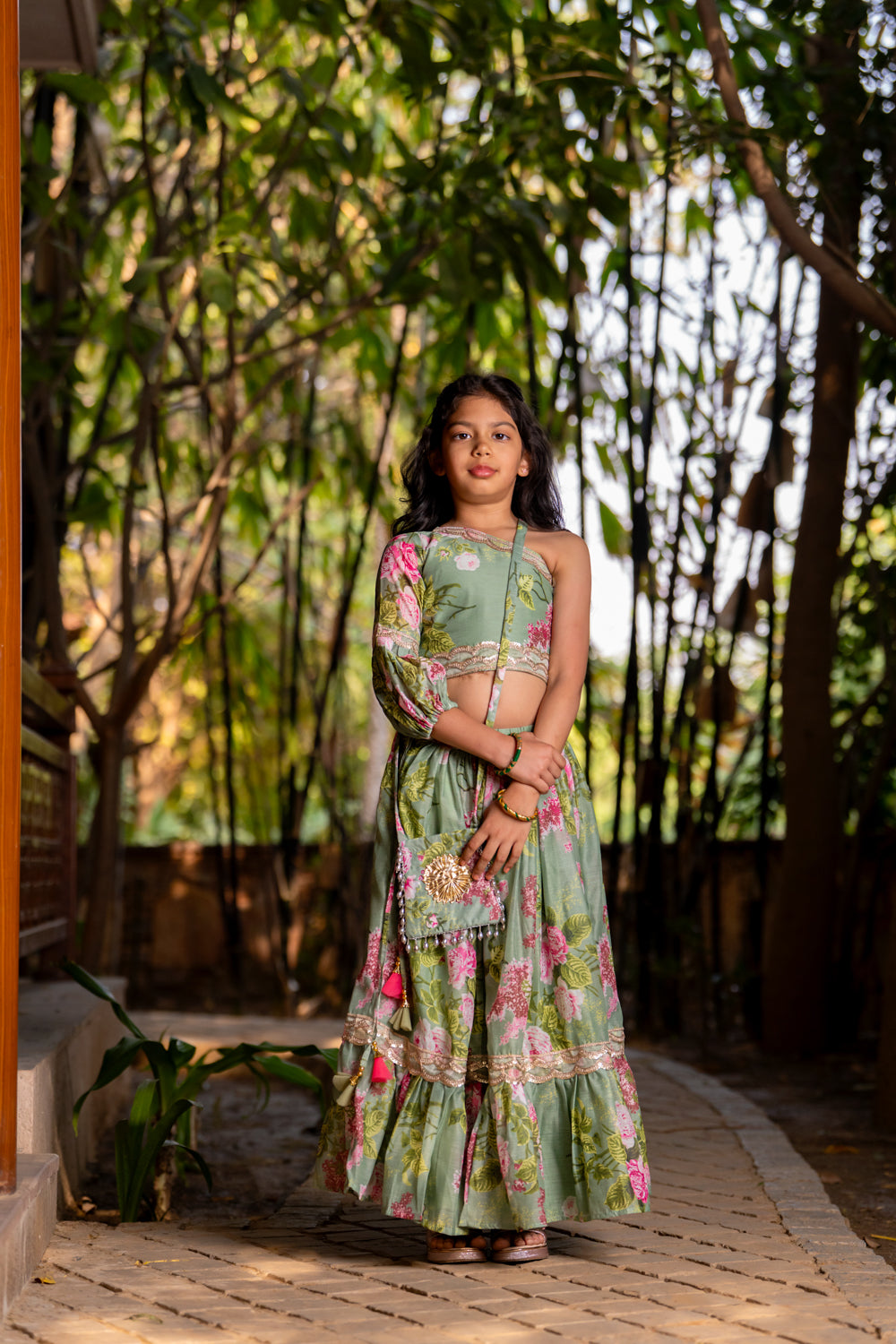 Mint Green Printed Lehenga with Cape