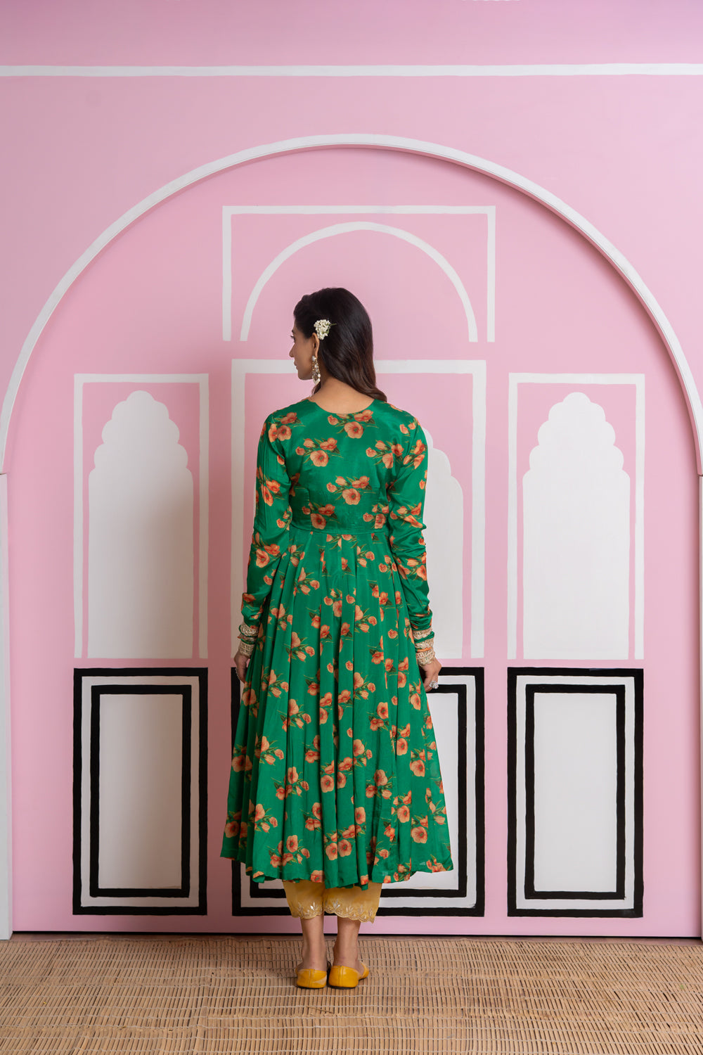 Green Chinnon Chiffon Anarkali Set