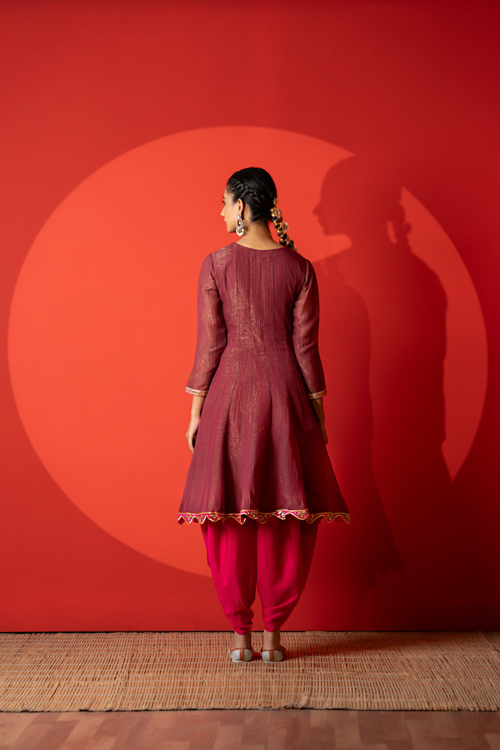 Maroon Crunchi Silk Kurta Set