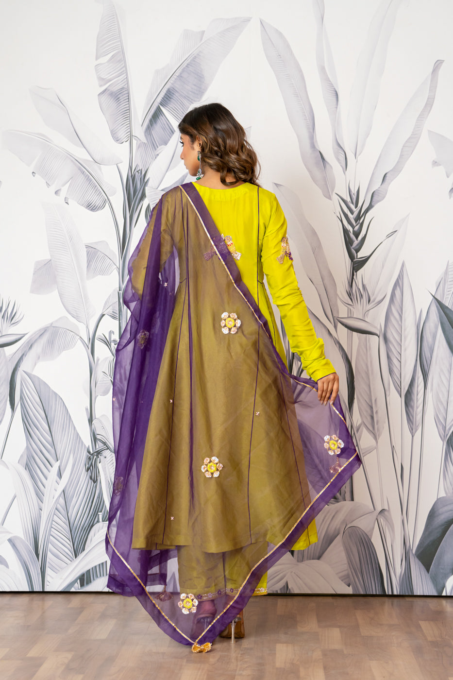 Neon Green  Pure Spun Silk Marodi Hand Embroidered Kurta Set
