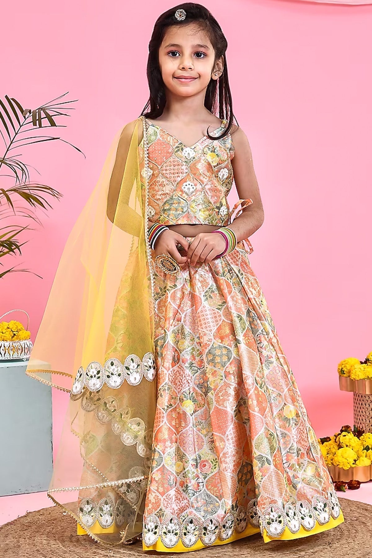 Multi-Colored Silk Lehenga Set