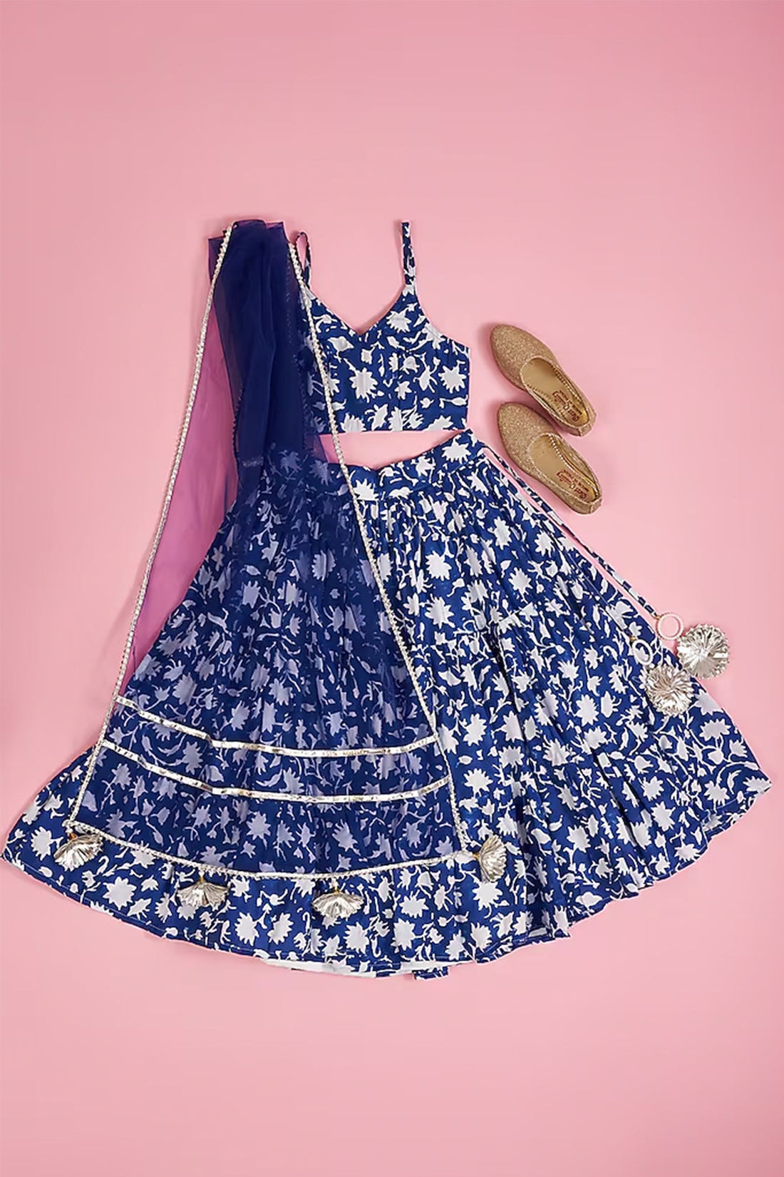 Royal blue muslin Lehenga & spegetti top set