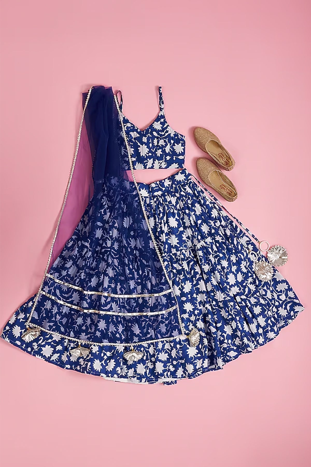 Royal blue muslin Lehenga & spegetti top set