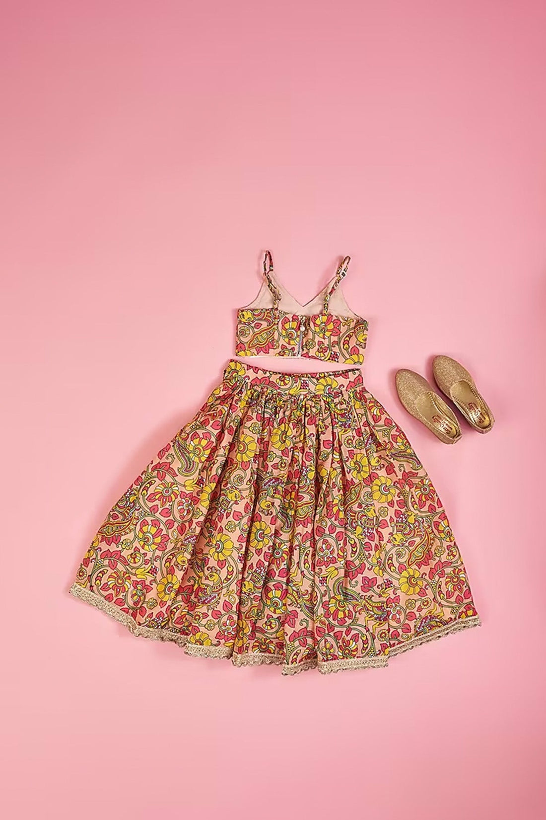 Multi-Colored Chanderi Floral Printed Lehenga