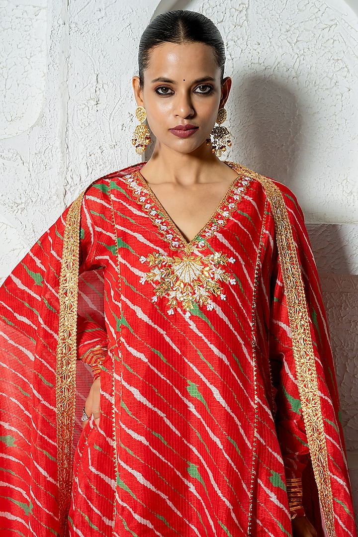 Red Kota Doriya Anarkali Set