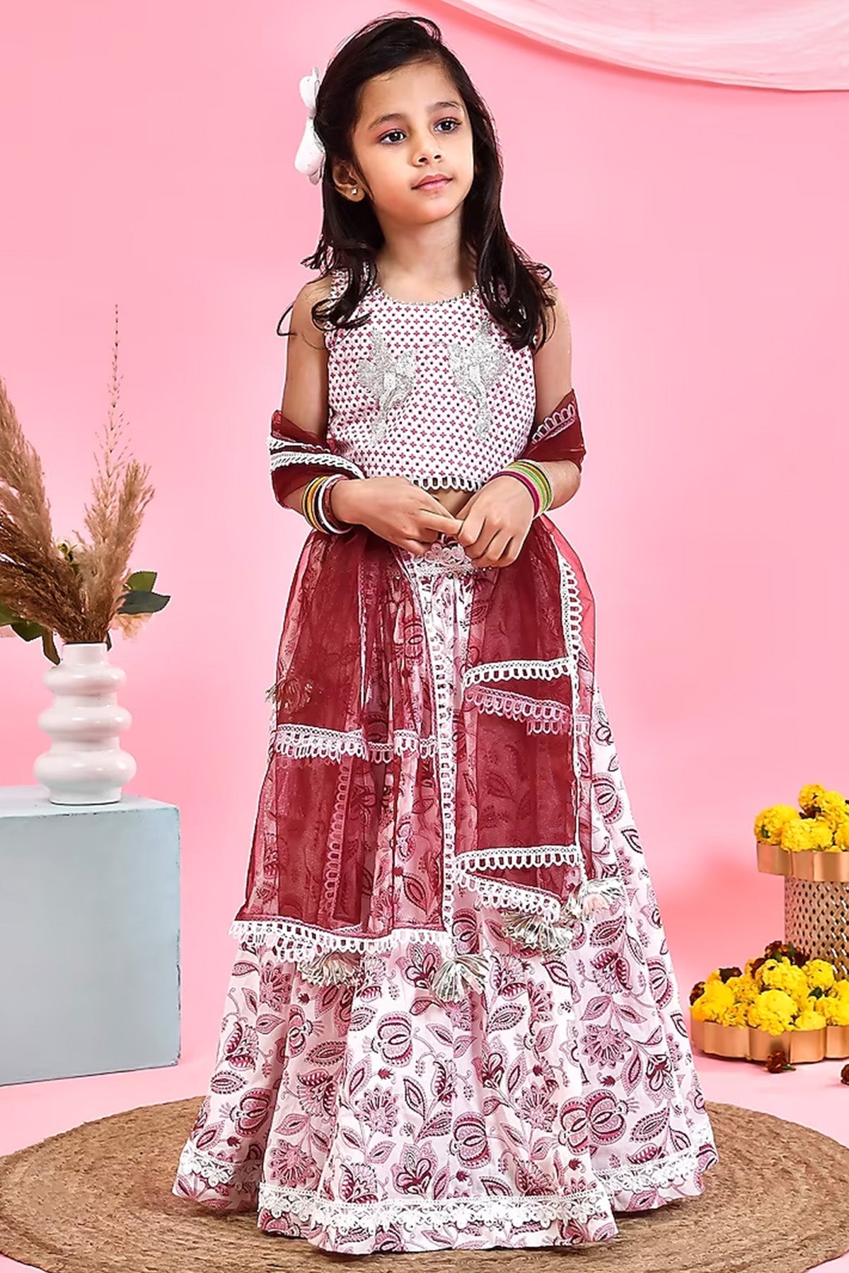 Pink Cotton Lehenga Set